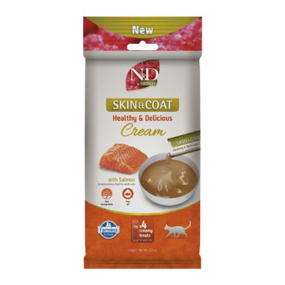 N&D Quinoa Cat Skin and Coat Cream with Salmon - кремообразни лакомства за котки със сьомга за кожа и козина 4 x 15 г