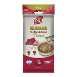 N&D Quinoa Cat Hairball Cream with Chicken and Tuna - кремообразни лакомства за котки с пилешко срещу космени топки 4 x 15 г