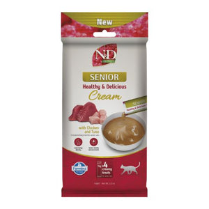 N&D Quinoa Cat Senior Cream with Chicken and Tuna - кремообразни лакомства за котки в напреднала възраст с пилешко 4 x 15 г