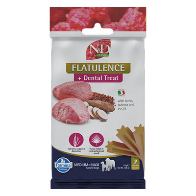 N&D Dog Dental Treat Flatulence Adult Medium and Maxi - дентални лакомства за кучета от средни и едри породи с киноа, агнешко и юка 100 гр