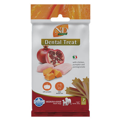 N&D Dog Dental Treat Adult Medium and Maxi - дентални лакомства за кучета от средни и едри породи с тиква, пилешко и нар 100 гр