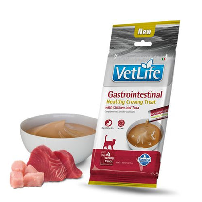 Vet Life Cat Gastrointestinal Creamy Treat with Chicken and Tuna - лечебни кремообразни лакомства за котки с храносмилателни проблеми 4 x 15 г