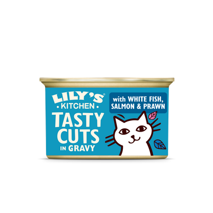 Lily's Kitchen Cat White Fish, Salmon and Prawn - 85g can for cats with white fish, salmon and prawns