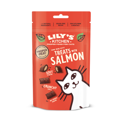РАЗПРОДАЖБА Lilys Kitchen Cat Salmon Pillow Treats - лакомство за котки със сьомга 60 гр.