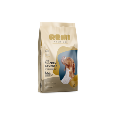 Remi Premium Dog Lite Chicken and Turkey - суха храна за кучета с наднормено тегло от всички породи с пилешко и пуешко месо