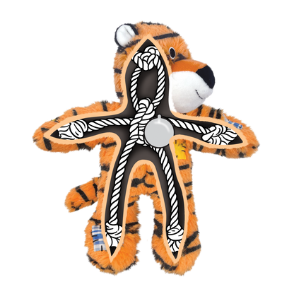 KONG Wild Knots Tiger M/L - плюшена играчка с въжен скелет за кучета 25.4 см