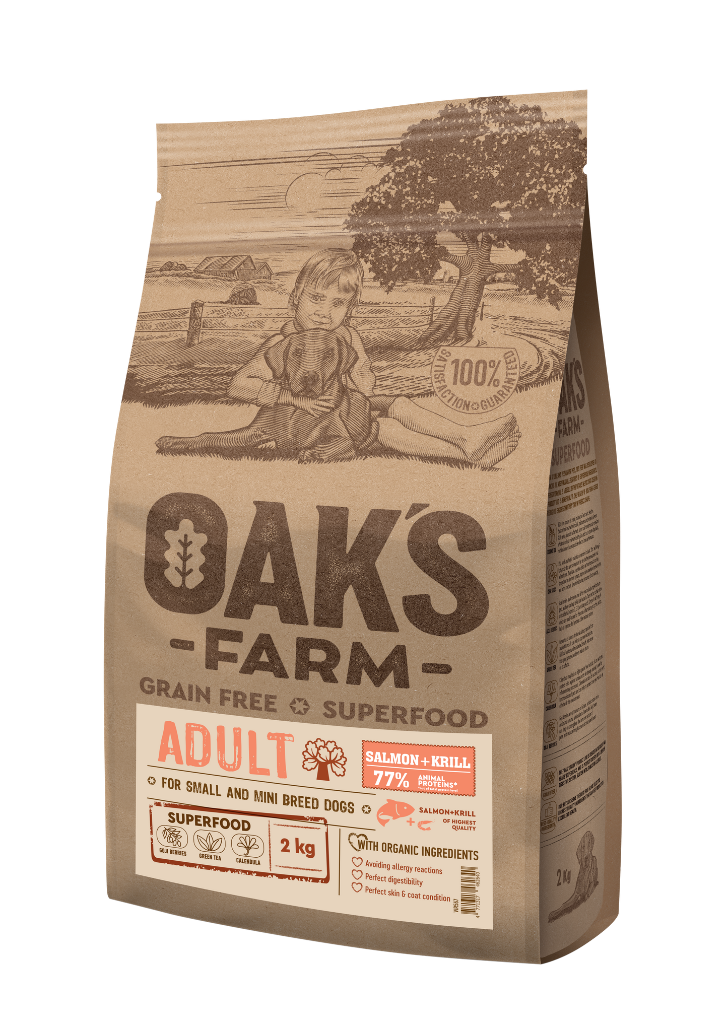 Oaks Farm Adult Salmon with Krill Small and Mini Breeds - суха храна със сьомга и крил за кучета от малки и мини породи