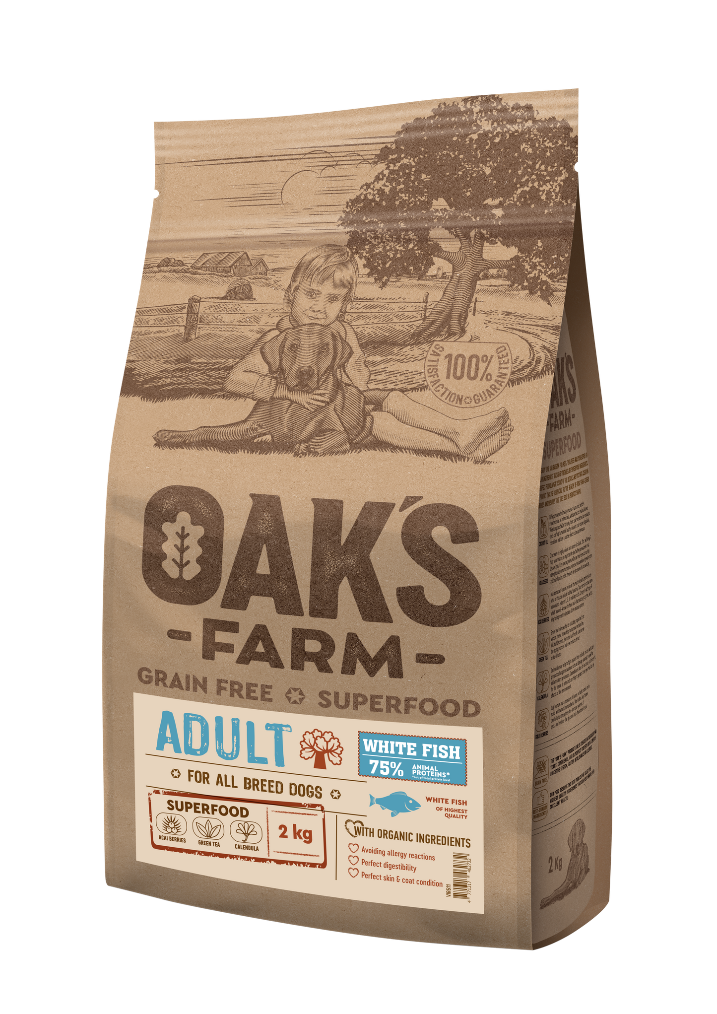 Oaks Farm Adult White Fish All Breeds - суха храна с бяла риба за кучета от всички породи