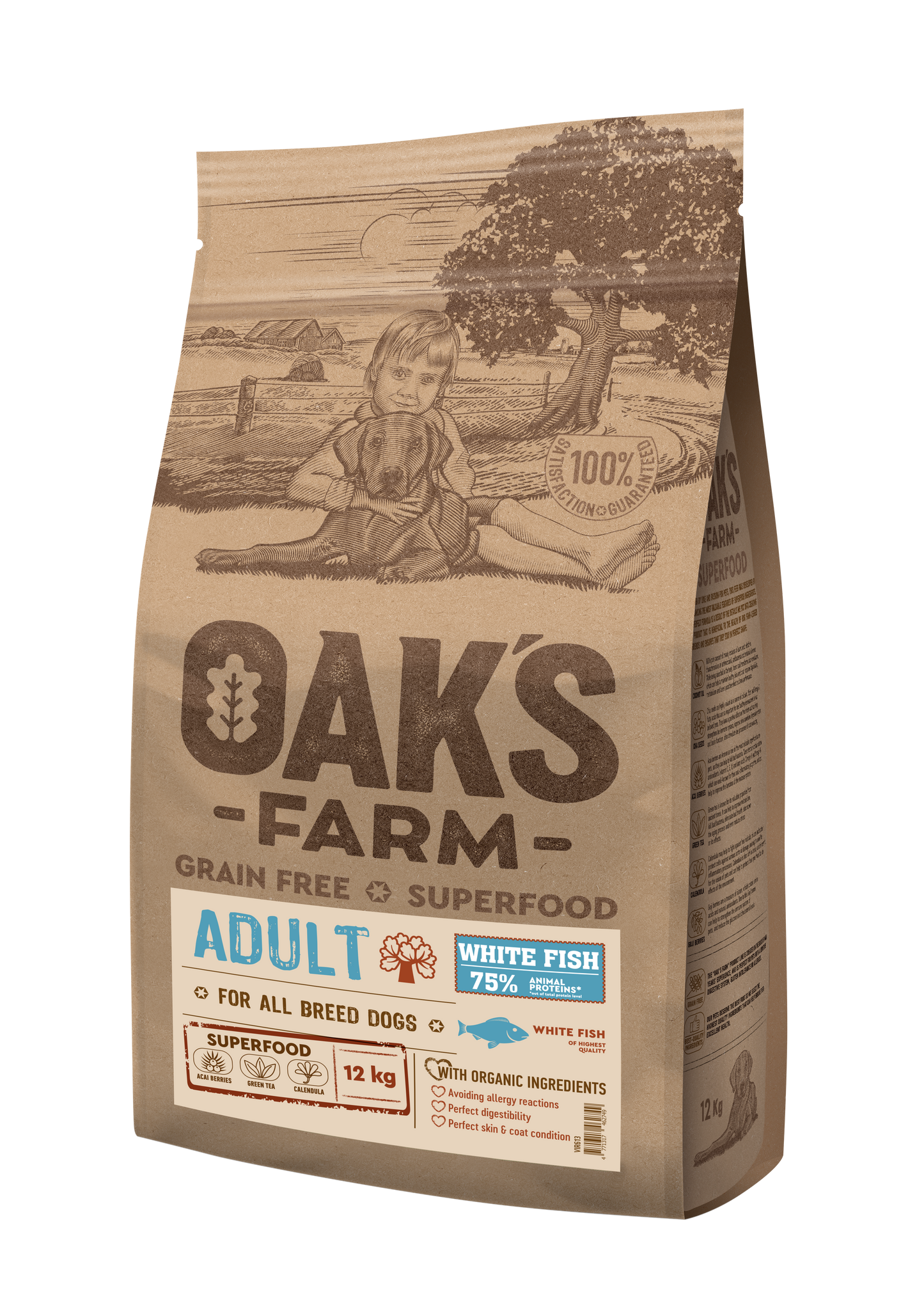 Oaks Farm Adult White Fish All Breeds - суха храна с бяла риба за кучета от всички породи