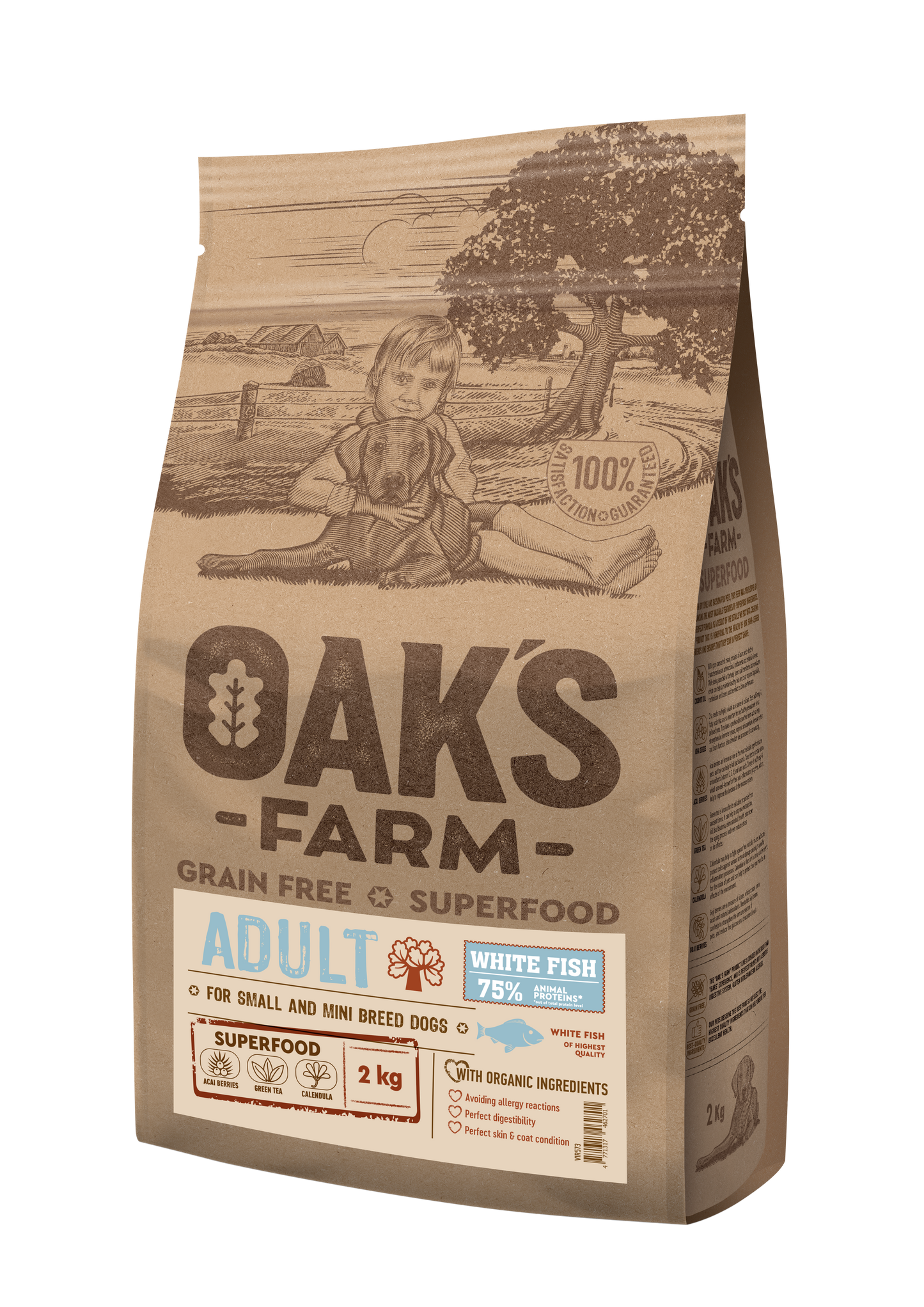 Oaks Farm Adult White Fish Small and Mini Breeds - суха храна с бяла риба за кучета от малки и мини породи
