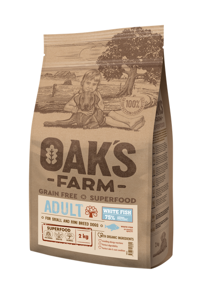 Oaks Farm Adult White Fish Small and Mini Breeds - суха храна с бяла риба за кучета от малки и мини породи