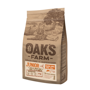 Oaks Farm Junior Salmon and Krill All Breeds - суха храна със сьомга и крил за кученца от всички породи