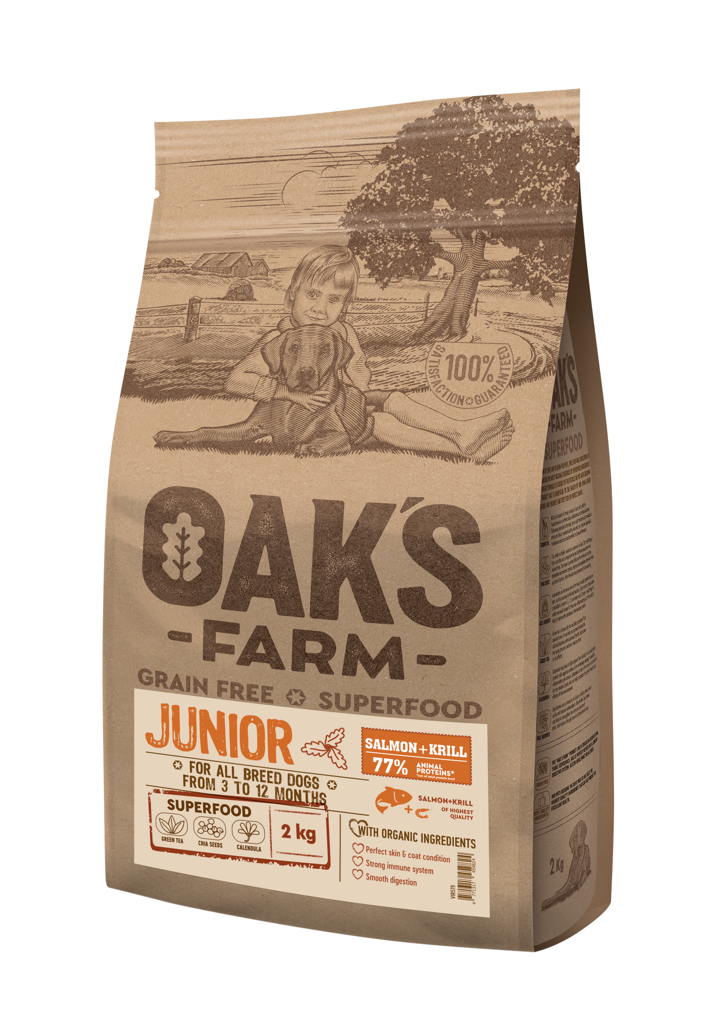 Oaks Farm Junior Salmon and Krill All Breeds - суха храна със сьомга и крил за кученца от всички породи