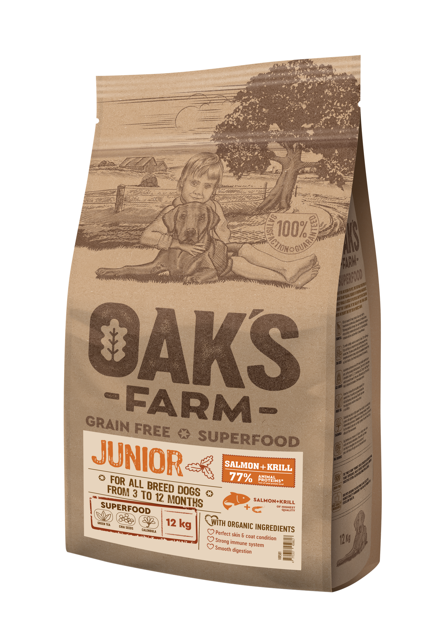Oaks Farm Junior Salmon and Krill All Breeds - суха храна със сьомга и крил за кученца от всички породи