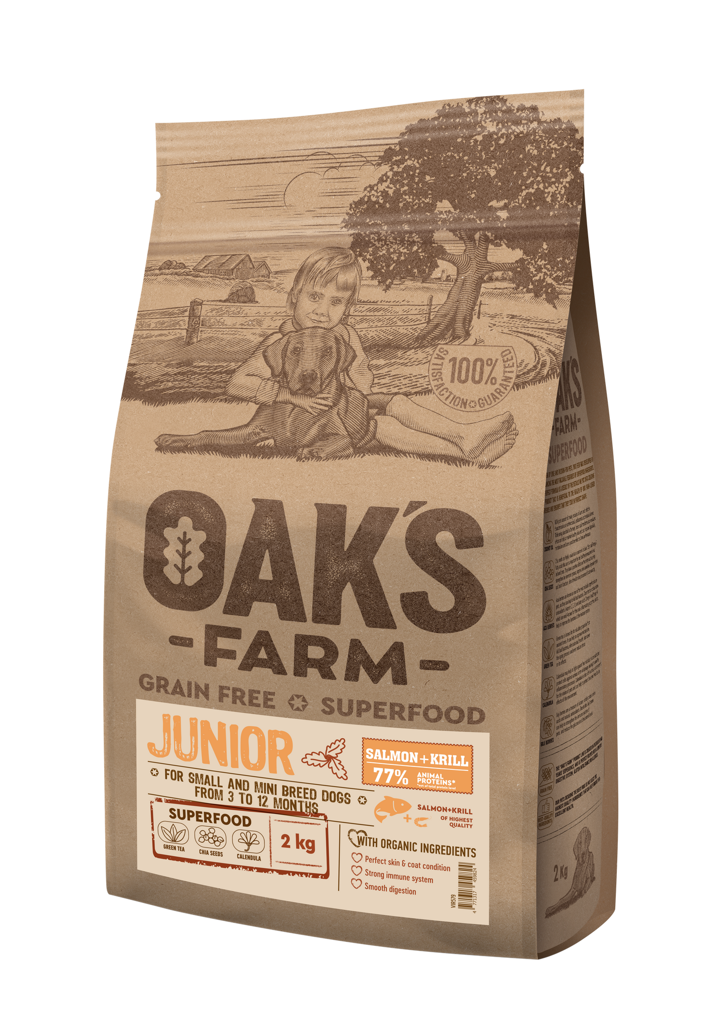 Oaks Farm Junior Salmon and Krill - суха храна със сьомга и крил за кученца от малки и мини породи