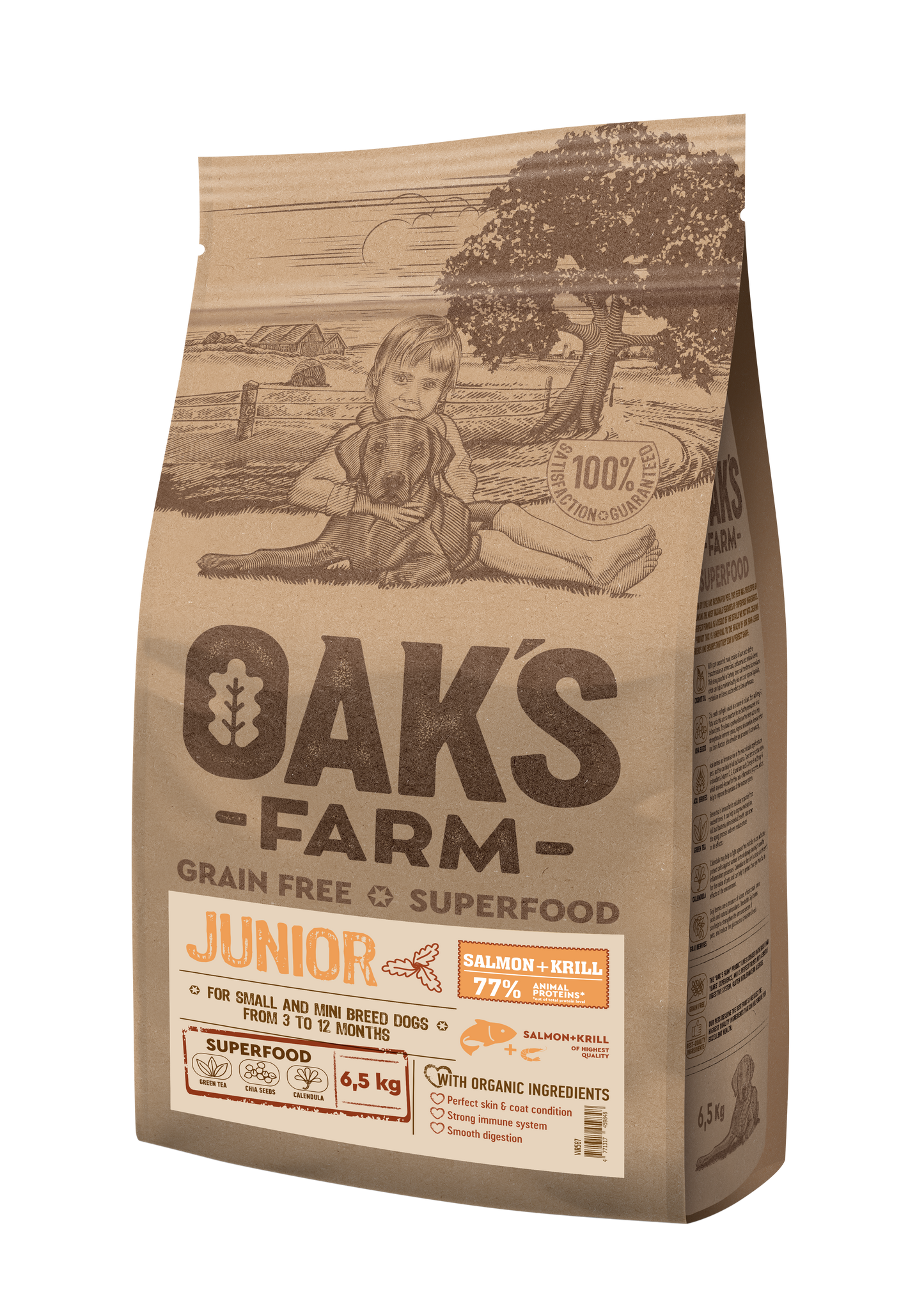 Oaks Farm Junior Salmon and Krill - суха храна със сьомга и крил за кученца от малки и мини породи