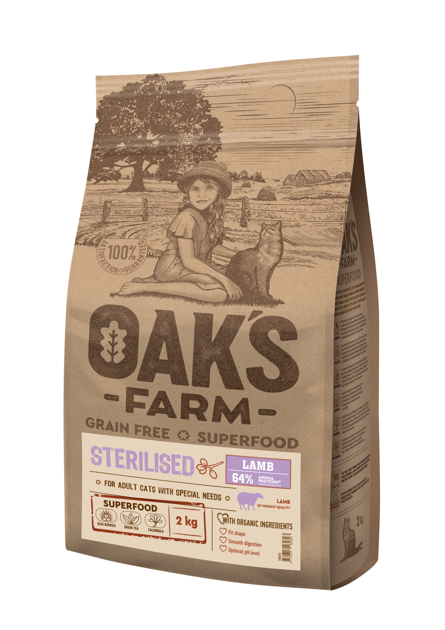 Oaks Farm Grain Free Lamb Sterilized Adult Cat - суха храна за кастрирани котки с агнешко месо