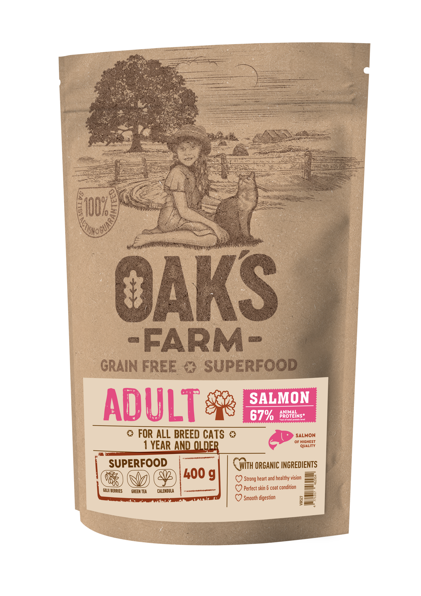 Oaks Farm Grain Free Salmon Adult Cat - суха храна за котки със сьомга