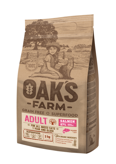Oaks Farm Grain Free Salmon Adult Cat - суха храна за котки със сьомга