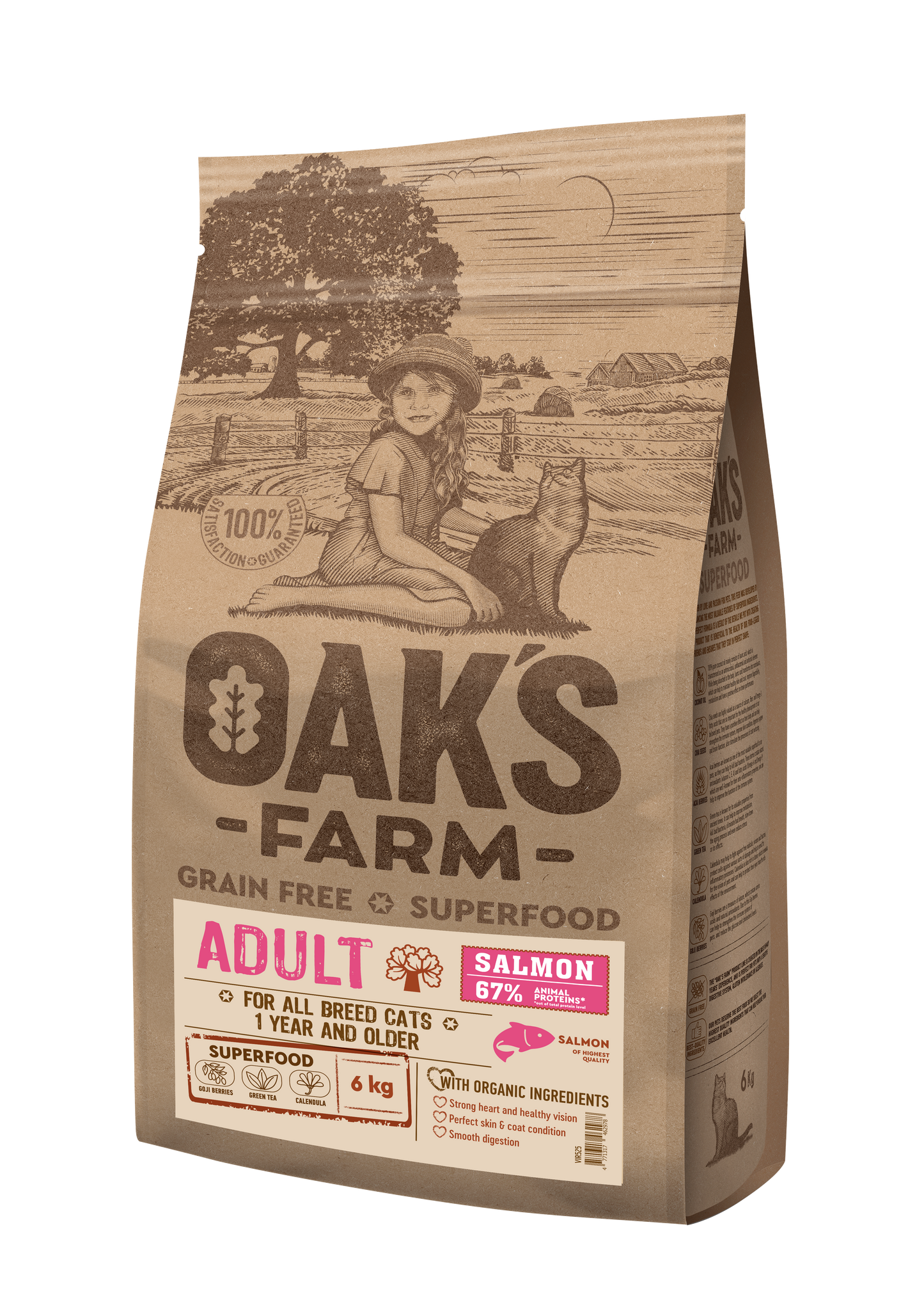 Oaks Farm Grain Free Salmon Adult Cat - суха храна за котки със сьомга