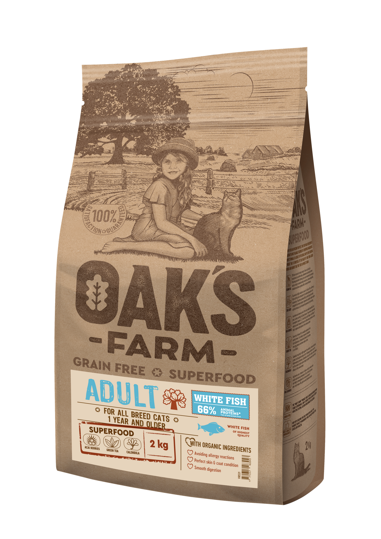 Oaks Farm Grain Free White Fish Adult Cat - суха храна за котки с бяла риба