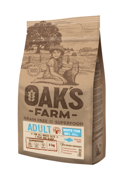 Oaks Farm Grain Free White Fish Adult Cat - суха храна за котки с бяла риба