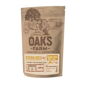 Oaks Farm Salmon with Krill Sterilized Adult Cat - суха храна за кастрирани котки със сьомга и крил
