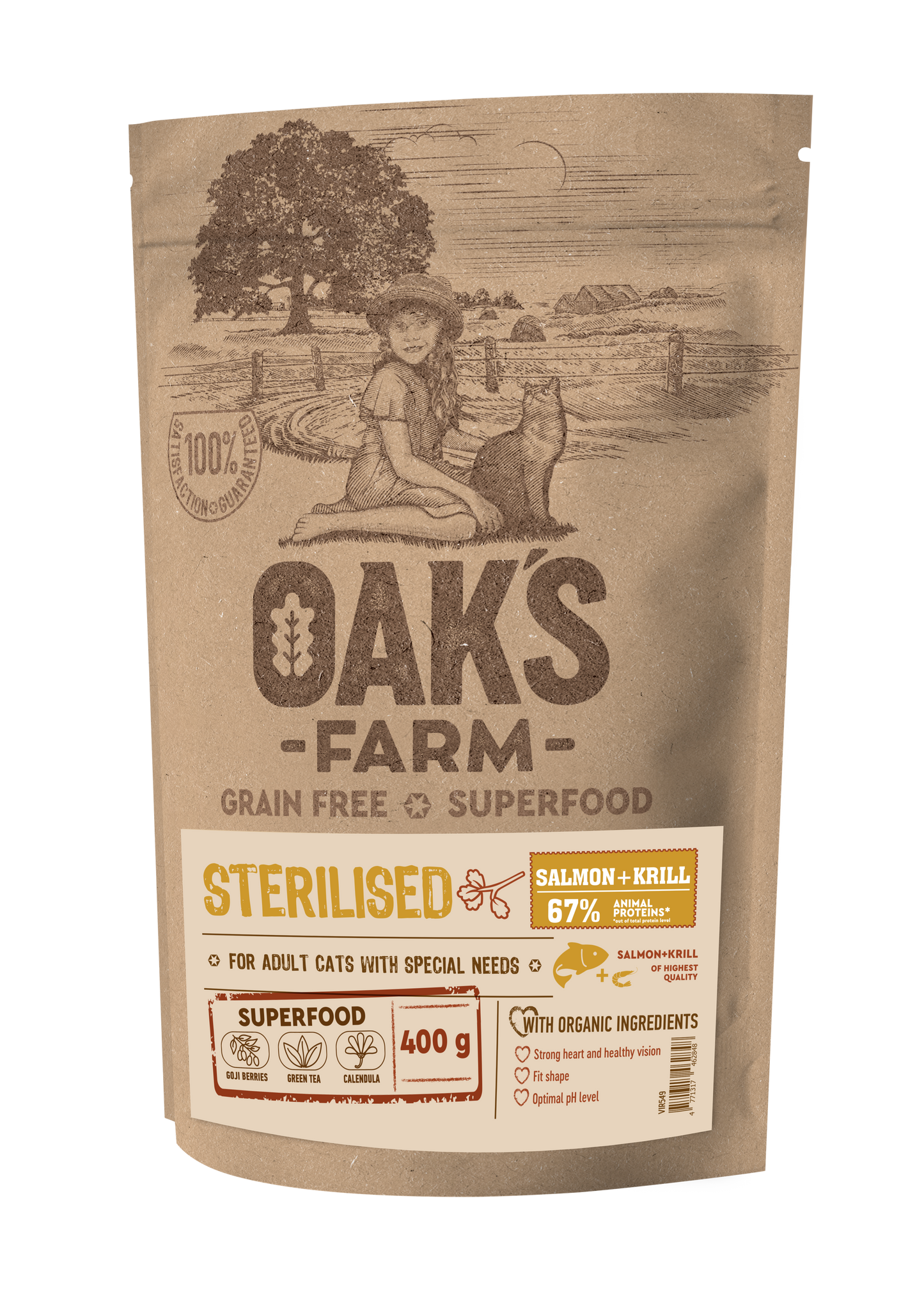 Oaks Farm Salmon with Krill Sterilized Adult Cat - суха храна за кастрирани котки със сьомга и крил