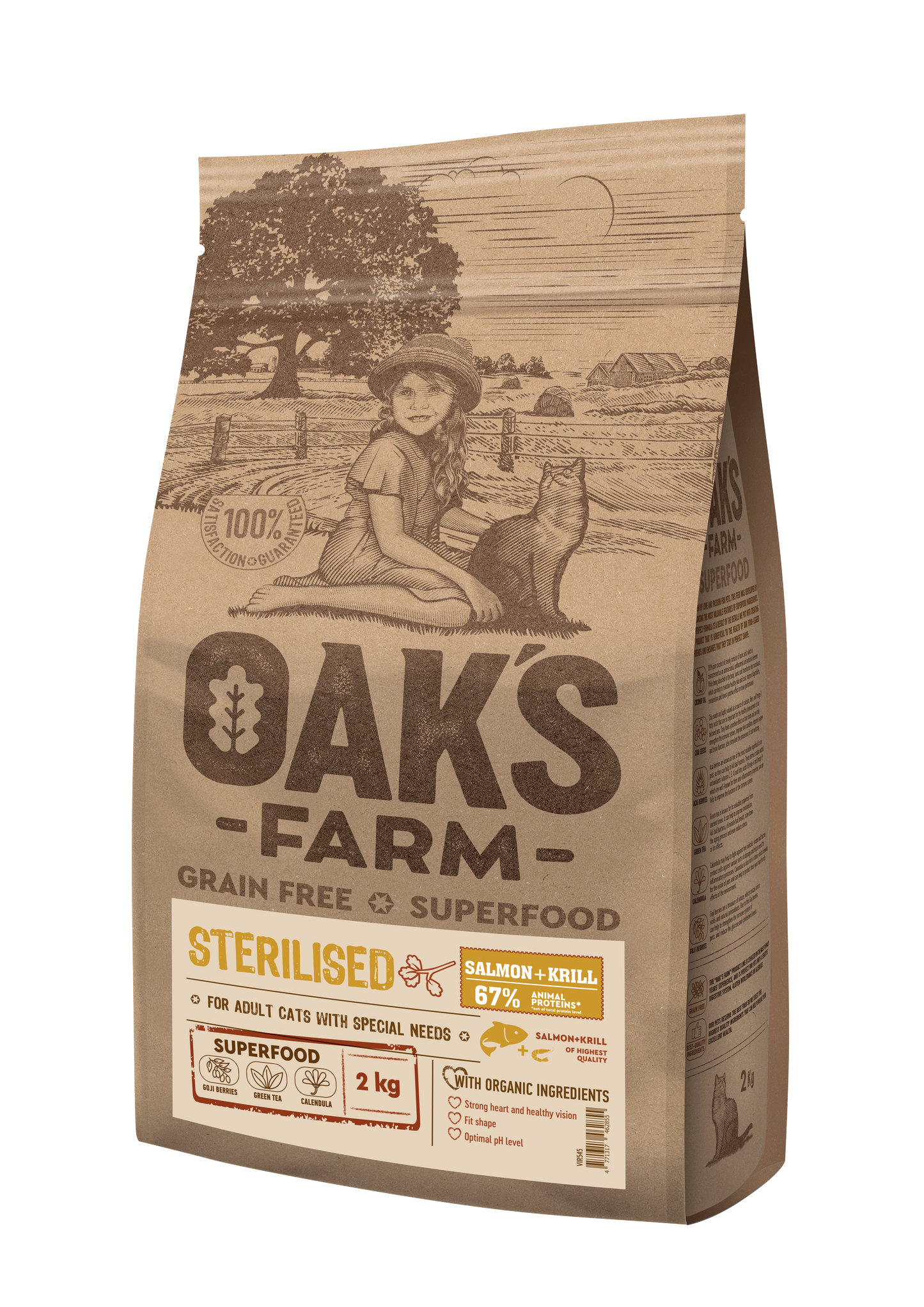 Oaks Farm Salmon with Krill Sterilized Adult Cat - суха храна за кастрирани котки със сьомга и крил