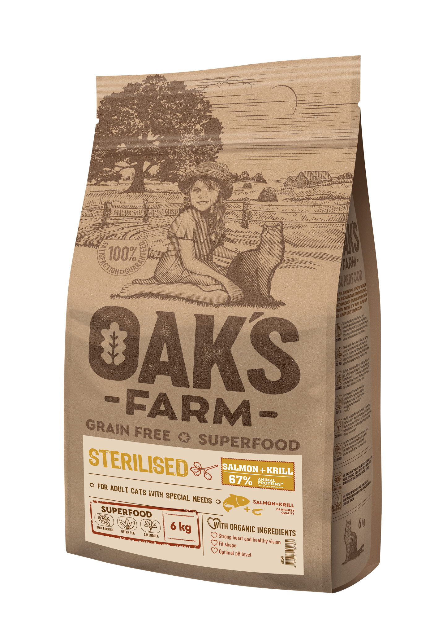 Oaks Farm Salmon with Krill Sterilized Adult Cat - суха храна за кастрирани котки със сьомга и крил
