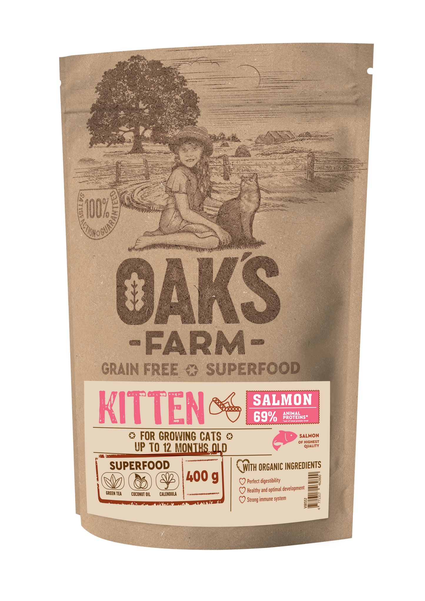 Oaks Farm Grain Free Salmon Kitten - суха храна със сьомга за котенца