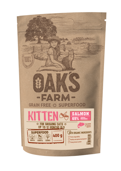 Oaks Farm Grain Free Salmon Kitten - суха храна със сьомга за котенца