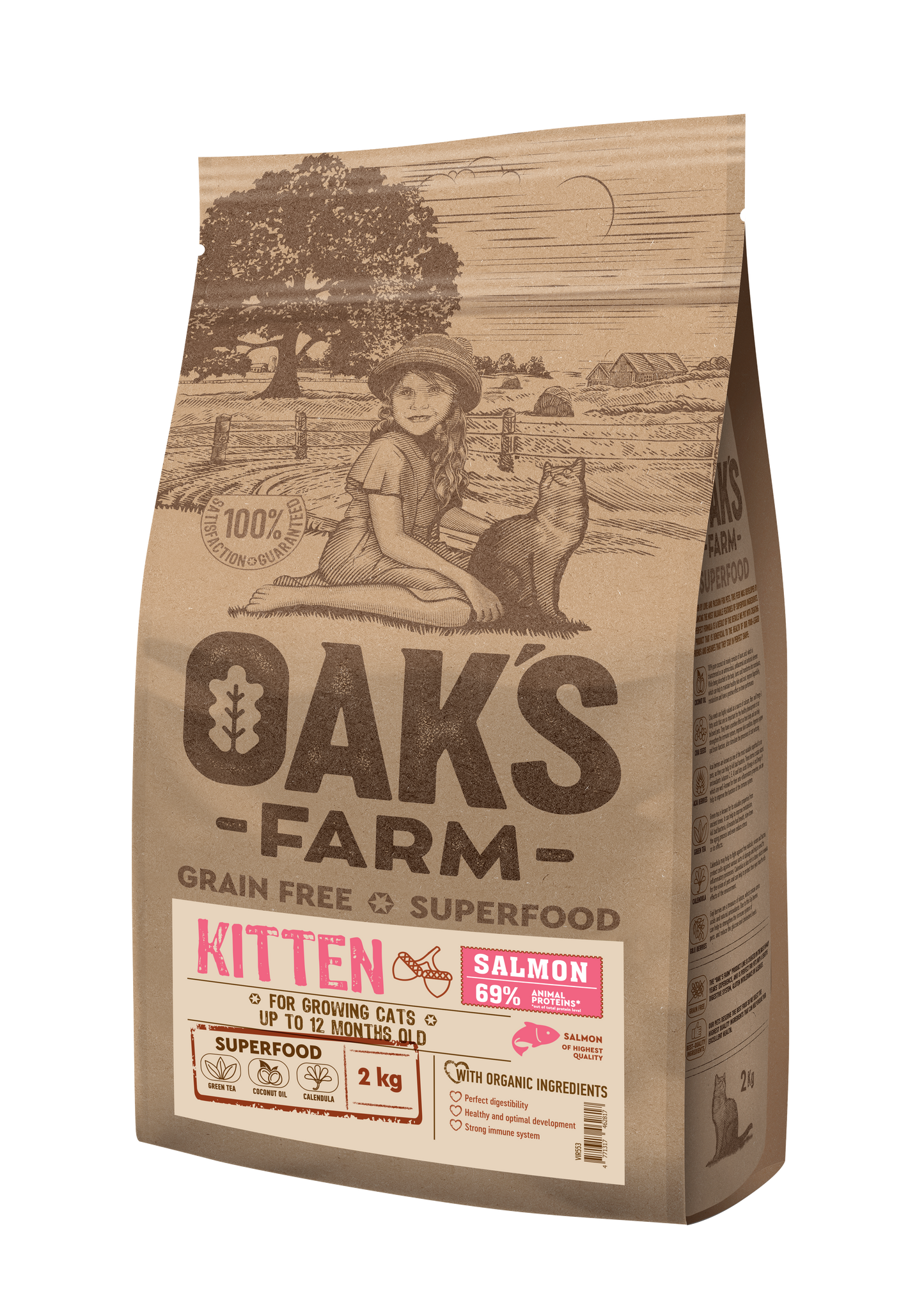 Oaks Farm Grain Free Salmon Kitten - суха храна със сьомга за котенца