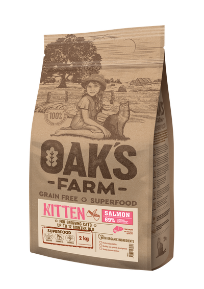 Oaks Farm Grain Free Salmon Kitten - суха храна със сьомга за котенца