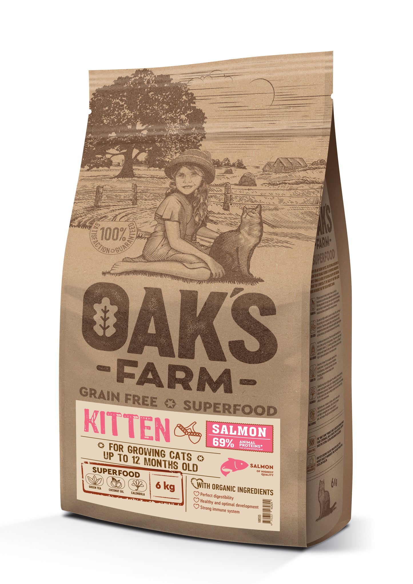 Oaks Farm Grain Free Salmon Kitten - суха храна със сьомга за котенца