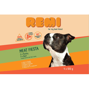 Remi Meat Fiesta Multipack - микс паучове за куче с пилешко и говеждо месо 4 х 100 гр