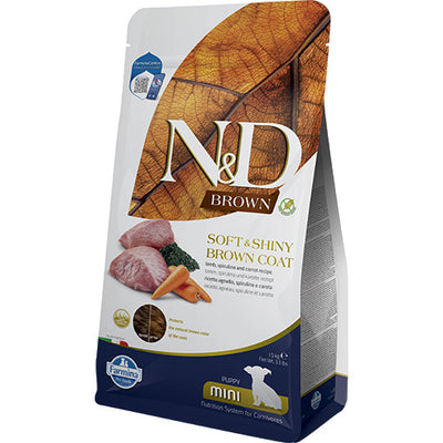 N&D Brown Dog Puppy Mini Lamb Spirulina and Carrot - пълноценна храна за кученца от малки породи с агнешко месо 1,5 кг