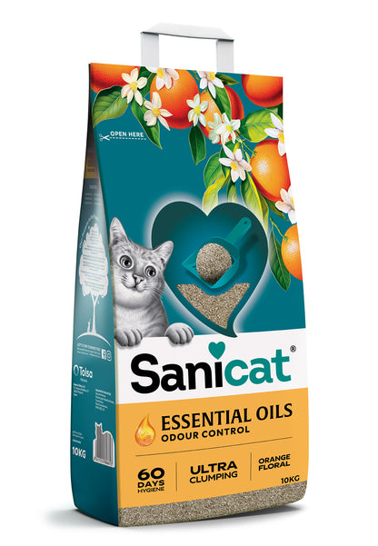 Sanicat Essential Oils Orange Floral - бентонитова котешка тоалетна с аромат на портокалов цвят 10 кг