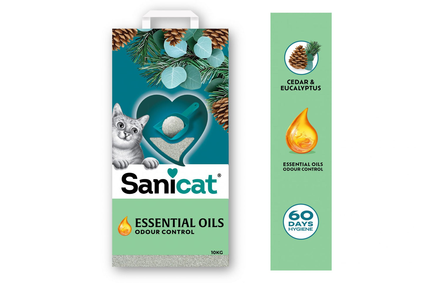 Sanicat Essential Oils Cedar and Eucalyptus - бентонитова котешка тоалетна с аромат на кедър и евкалипт 10 кг