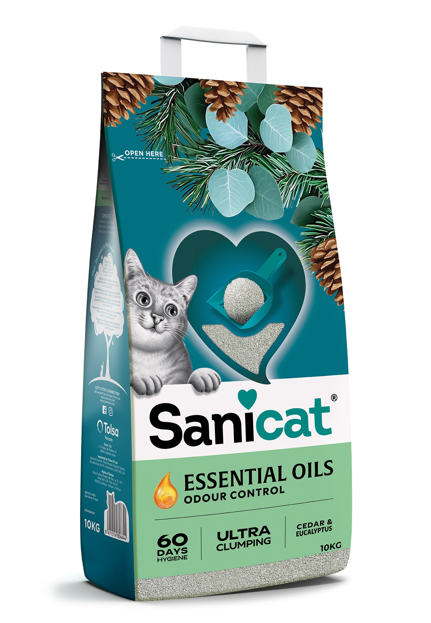 Sanicat Essential Oils Cedar and Eucalyptus - бентонитова котешка тоалетна с аромат на кедър и евкалипт 10 кг