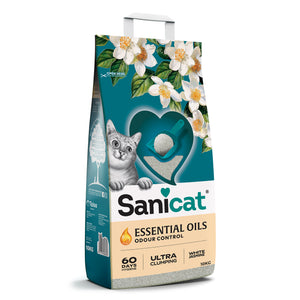 Sanicat Essential Oils White Jasmine - бентонитова котешка тоалетна с аромат на бял жасмин 10 кг