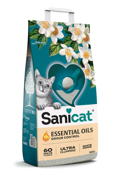 Sanicat Essential Oils White Jasmine - бентонитова котешка тоалетна с аромат на бял жасмин 10 кг