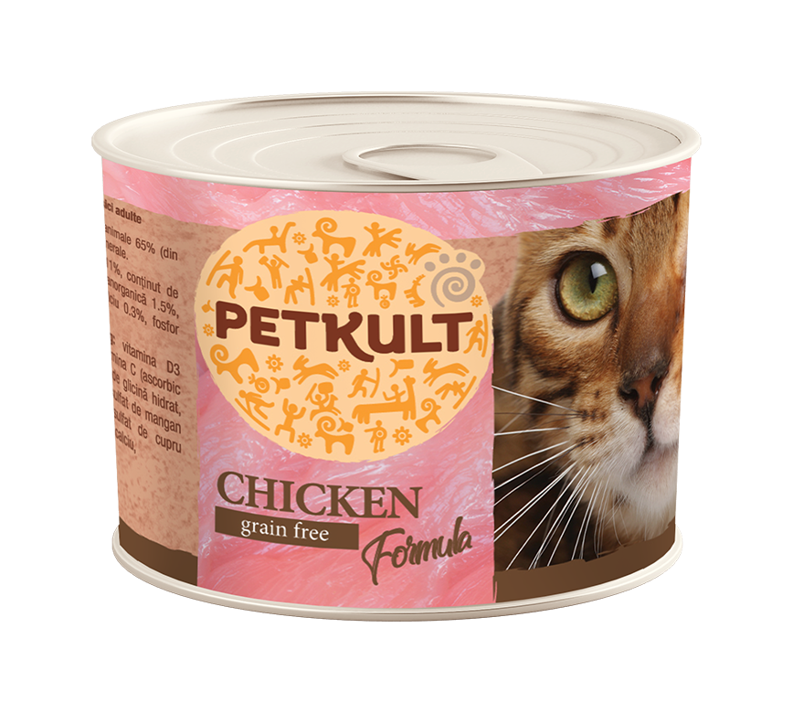 Petkult Adult Cat Chicken - пълноценна консерва за котки с пилешко 185 гр