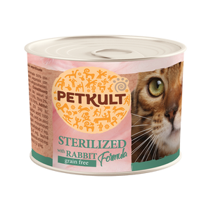 Petkult Sterilized Cat Rabbit - пълноценна консерва за кастрирани котки със заешко 185 гр