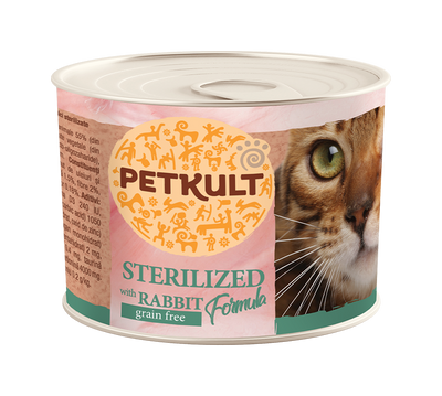Petkult Sterilized Cat Rabbit - пълноценна консерва за кастрирани котки със заешко 185 гр