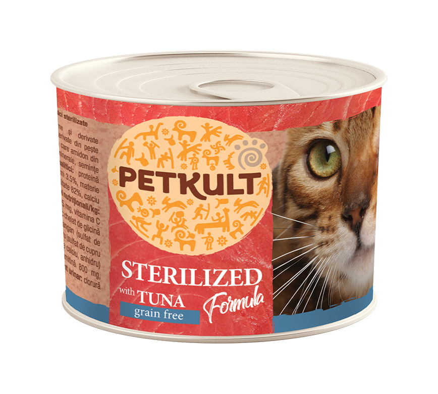 Petkult Sterilized Cat Tuna - пълноценна консерва за кастрирани котки с риба тон 185 гр