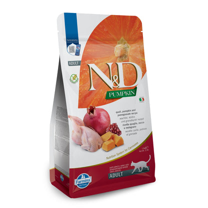 N&D Pumpkin Qual & Pomegranate Adult – пълноценна храна с тиква за котки над една година, с пъдпъдък и нар 5 кг.