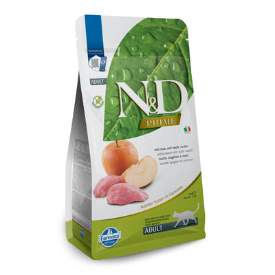 N&D Prime Adult - пълноценна храна с месо от глиган и ябълки, за котки над 12 месеца