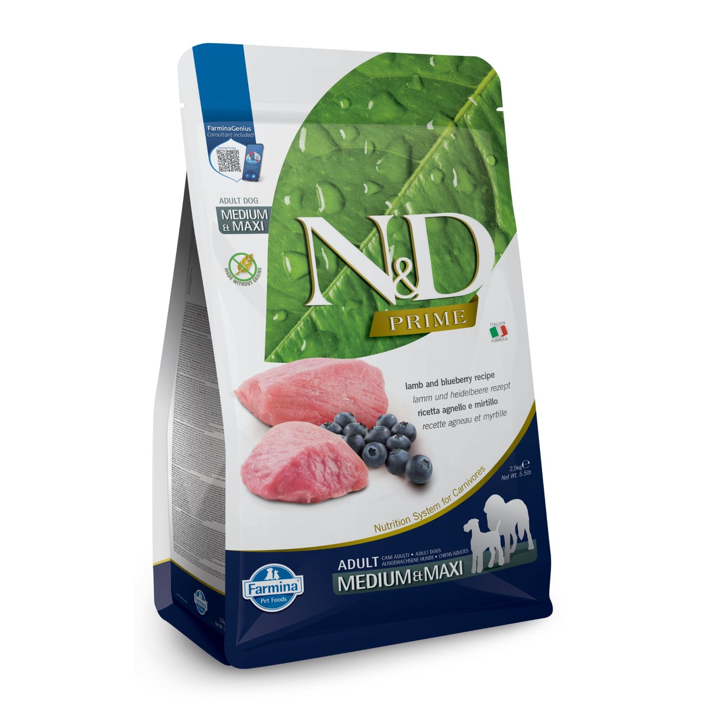 N&D Grain Free Medium/Maxi Adult - пълноценна храна с агнешко месо и боровинки, за кучета средни и едри породи над 12/18 месеца