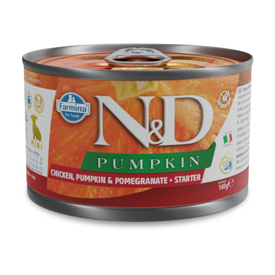N&D Dog Chicken, Pumpkin & Pomegranate Starter Puppy Mini - с пиле, тиква и нар, за подрастващи кученца по време на отбиване до възраст от 2 месеца, за мини породи 140 гр.